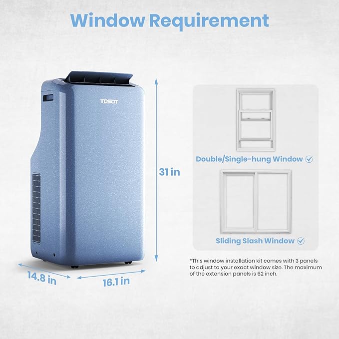 TOSOT 14,000BTU (9,600 BTU SACC) Wifi Portable Air Conditioner with Heating Mode, Cooling, Dehumidifier, Fan, Auto Swing, 24H Timer, for Large Rooms Up to 600 sq ft, AOMI Series, Steel Blue - Image 5