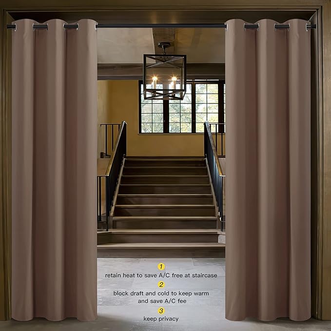 NICETOWN Interior Doorway Curtains for Faux Accordion Door, Noise Reducing Pet Dog Friendly Blackout Privavy Folding Separator Back/Front Door Curtain (1 Pack, 8ft Tall x 5ft Wide, Cappuccino) - Image 2