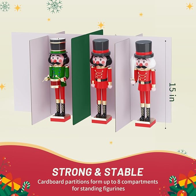 Nutcracker and Figurine Collectibles Storage Box， Large Ornament Storage Organizer Stores Up to 8 Holiday Figurines-Carolers, Santa Figure, or Nut Cracker Ornaments (Green/15 Inches) - Image 4