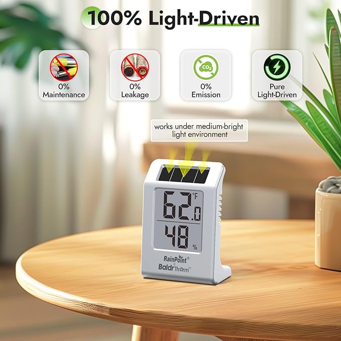 RAINPOINT Light-Driven Thermo-Hygrometer & Smart Digital Wireless Soil Moisture Meter (WiFi Hub Needed) Kit, Real-time Monitor Sensor Gardening Plant Care Essentials - Image 2