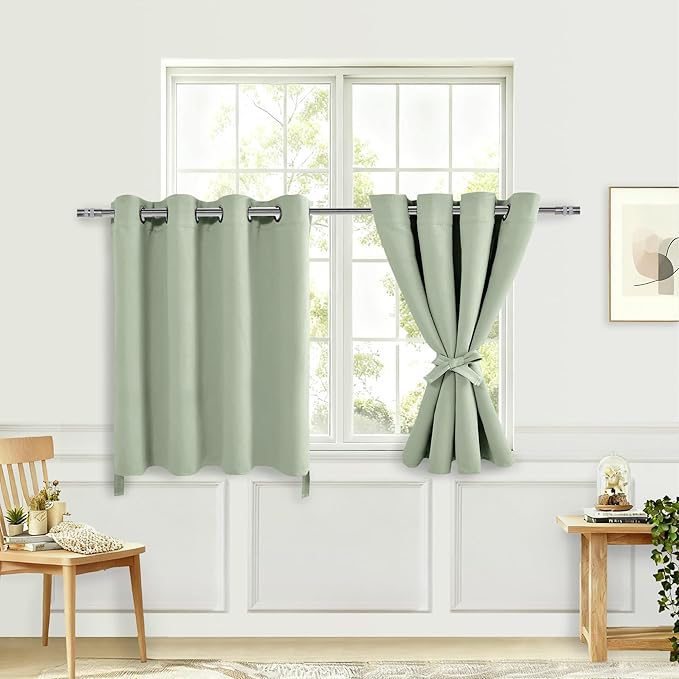 Hiasan RV Blackout Curtains for Bedroom, 52 x 36 Inches Long - Thermal Insulated & Light Blocking Window Curtains for Living Room/Kids Room, 2 Drape Panels Sewn with Tiebacks, Seafoam Green - Image 2