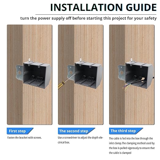 MAKERELE Flexibly Adjustable Electrical Box for Outlets, 34Cu.in. Grey Electrical Switch Outlet Box, 2 Gang Adjustable Switch Box with ETL Certified(3 Pack) - Image 5