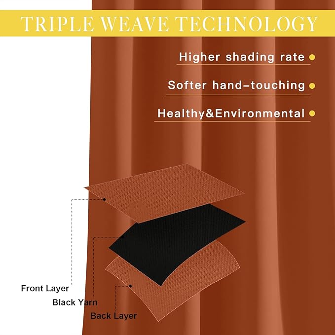 NICETOWN Blackout Bedroom Curtain 72 inches Long - Grommet Sound Reducing Window Treatment Privacy Drape Room Darkening Light Blocking for Living Room (Burnt Orange, 1 Panel, W52 x L72) - Image 2