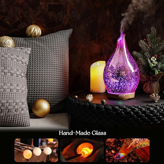 Porseme 280ml Essential Oil Diffuser, 3D Glass Aromatherapy Diffusor, Ultrasonic Cool Mist BPA Free Aroma Humidifier with Timer and Color Changing Function, Waterless Shut-Off for Home Office Room - Image 5