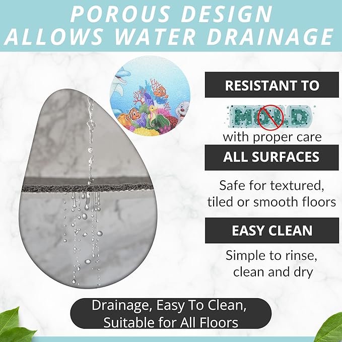 Enkosi Loofah Non-Slip Shower Mat - Shower Floors, Bathtub, Bathrooms, Wet Areas - Cushioned Bath Mat with Drain Holes - Quick Dry PVC, Secure Safety Pad Without Suction Cups (32x24 Dolphin) - Image 4