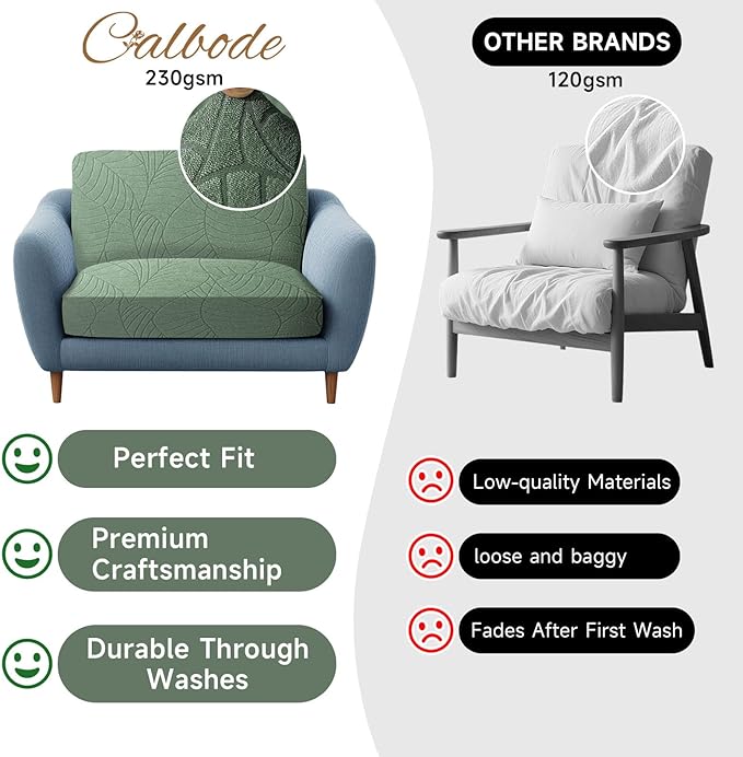 8Pcs Stretch Couch Cushion Covers, Water Resistant Outdoor Sofa Cuhsion Cover Replacement,Washable Outdoor Patio Chair Seat Cushion Covers for Furniture Protect (Sage Green, Leaf Textured) - Image 4