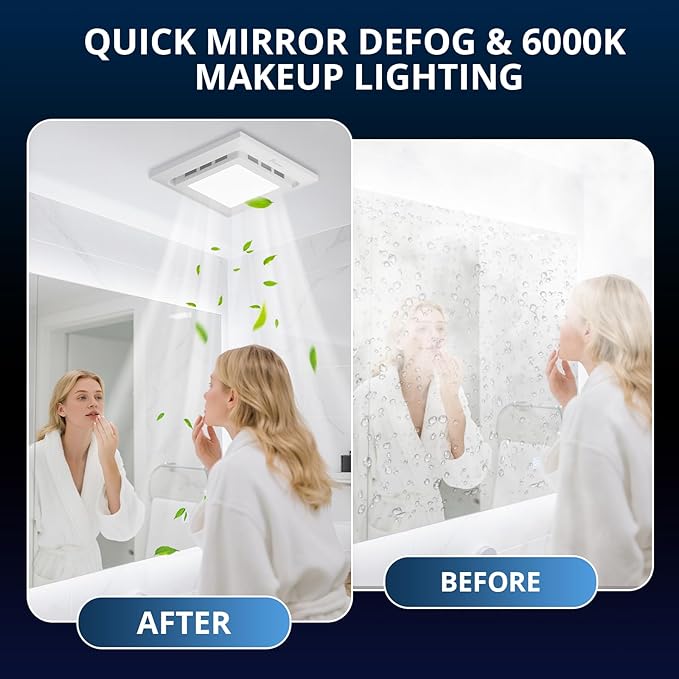 10" Bathroom Exhaust Fan with Light, 8" x8" Ceiling Opening, 110 CFM Powerful 1.0 Sone Quiet Vent Fan, 2600lm 6000K Color LED Light, Easy to Install, Space Saving Bathroom Ventilation - Image 5