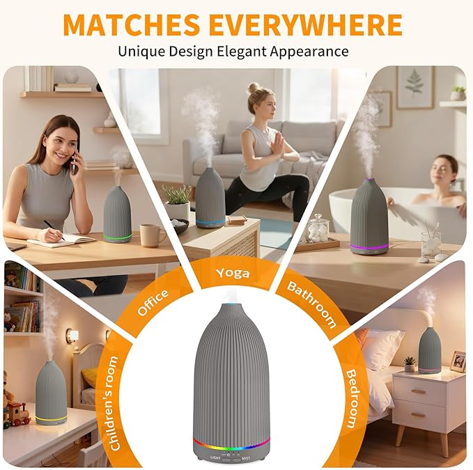 URPOWER 100ML Essential Oil Diffuser Ultrasonic Cool Mist Humidifier with 7 LED Lights, Timer & Auto-Off Quiet Aromatherapy Scent Diffuser for Home Bedroom Office Relaxation - Image 6