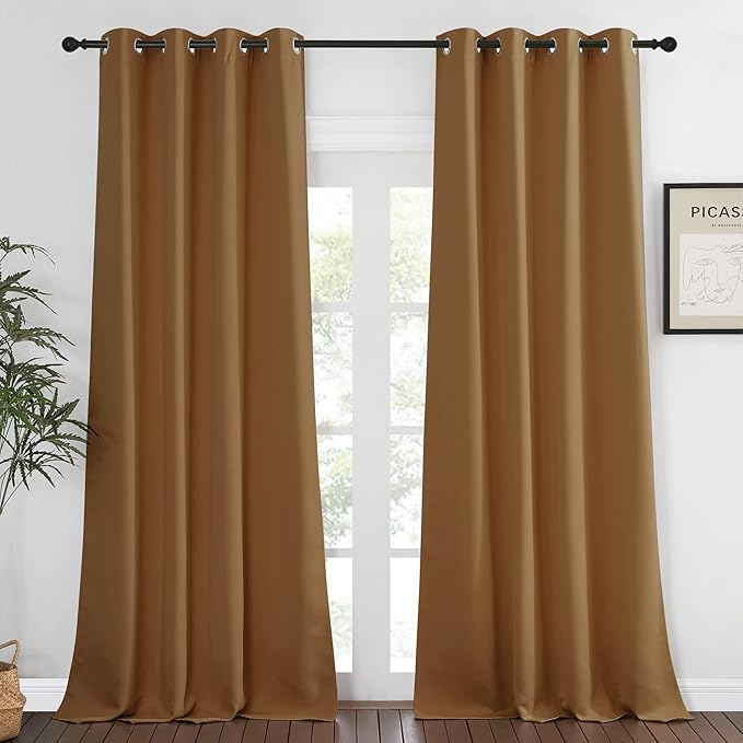 NICETOWN Blackout Curtain for Living Room 95 inch Length - Sound Reducing Grommet Thermal Insulated Room Darkening Window Treatment for Bedroom (Gold Brown, 1 Panel, W52 x L95) by NICETOWN