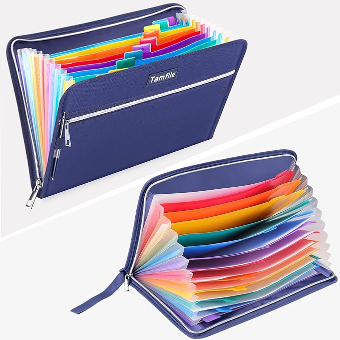 Fireproof Safe Accordion File Organizer Bag Folder,Waterproof Expanding Filing Folder with 14 Pockets, A4 Letter Size, Document Organizer Holder and Color Labels /2 Zipper, Navy Blue 14.3" x 9.8" - Image 4