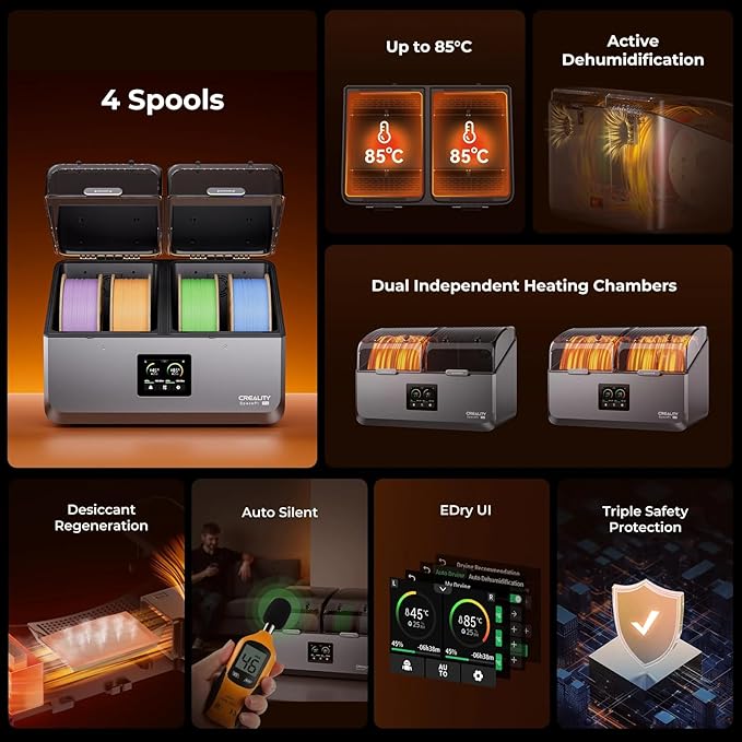 Creality Upgraded Filament Dryer 4 Spools, Space Pi X4 Filament Storage Box, Dual Independent Heating Chambers, Up to 85℃,Compatible with PLA PETG ABS,TPU,PC,PA,PAHT - Image 2