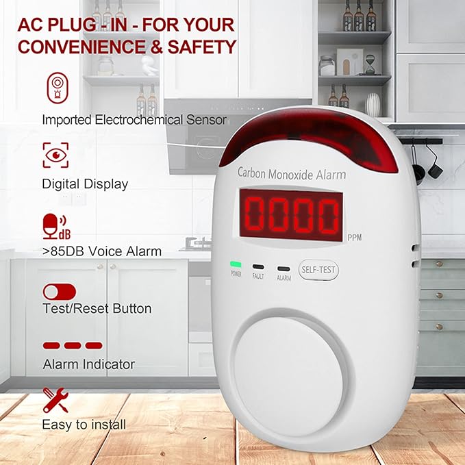 Koabbit Carbon Monoxide Detector - Plug in CO Level Monitor Alarm with Digital Display Sound & Light Warning for Home/Apartments/Hotel,Accurate & Easy to Install (White) - Image 5