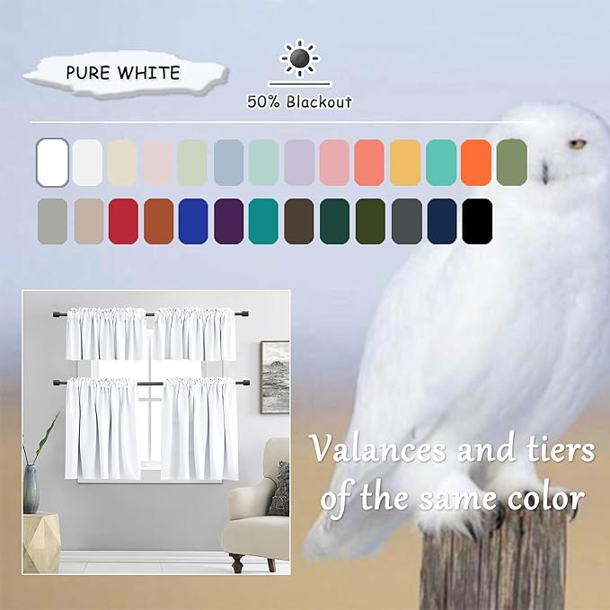 DONREN Pure White Room Darkening Curtains for Bedroom,63 inches Long Thermal Insulated Curtains and Drapes Small Window Decor Privacy Shades for Kitchen,W52 x L63 inch,2 Panels - Image 4