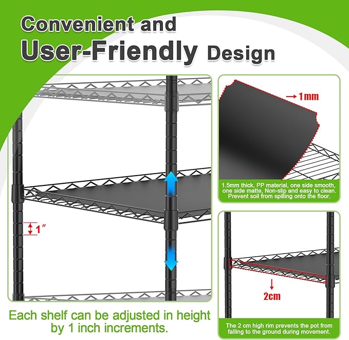 Abimars 5-Tier Greenhouse with Caster Wheel, Each Shelf Height Adjustable Metal Plant Shelf with PVC Cover for Seed Starting Trays, Seedling Pots, Plant Pots, 21x49x80inch - Image 3