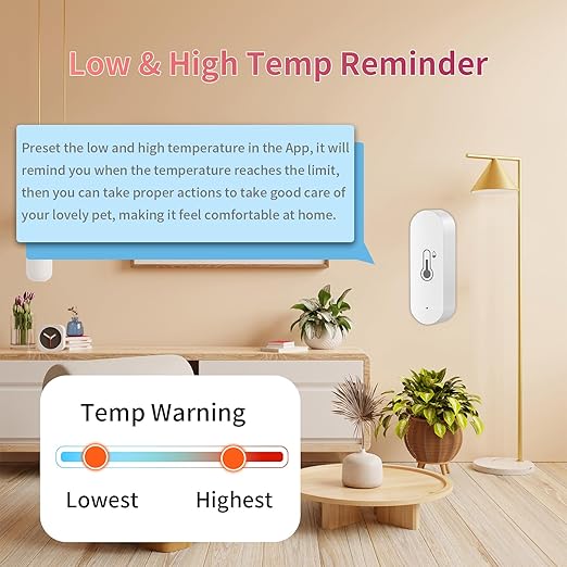 2 Pack WiFi Temperature Humidity Sensor Smart Hygrometer Thermometer Sensor with APP Remote Monitor and Alert High Precision Indoor Thermometer No Hub Required, Compatible with Alexa Google Assistant - Image 2