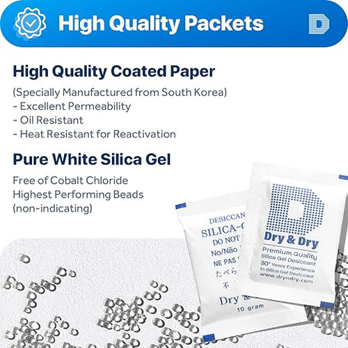 10 Gram Pack of 20 "Dry&dry" Silica Gel Packets Desiccant Dehumidifiers - Image 2