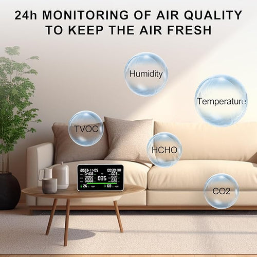 11-in-1 Air Quality Monitor, Indoor CO2/VOC/AQI/PM2.5/Thermometer/Humidity Monitor, Portable Smart Air Quality Meters, Air Quality Tester for Home Office Outdoor, Battery Powered - Image 2
