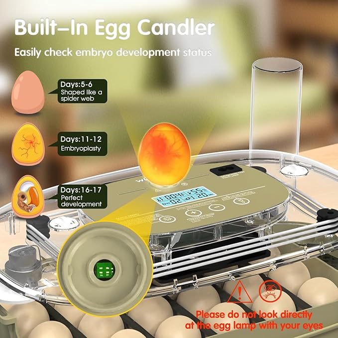 24 Egg Incubator with Automatic Turning, Temperature and Humidity Control, LED Egg Candler, and Auto Water Addition, for Hatching Chicken, Goose, Duck, Quail, Pigeon, and Turkey Eggs - Image 6
