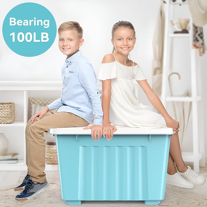 Nazhura 72 Quart Plastic Storage Bin, Stackable and Nestable Storage Boxes with Lids and Secure Latching Buckles, Large Storage Container (Blue, 72Quart-4Pack) - Image 8
