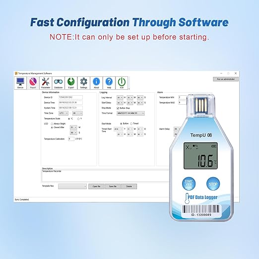 Tzone Temperature Data Logger USB Single Use Temp Recorder 1 Pack, Digital Thermometer Logger with PDF and CSV Reports 180 Days 32000 Recordings for Cold Chain Medical Refrigerator, IP67 Waterproof - Image 3