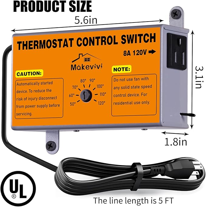 Attic Fan Thermostat-Control, Adjustable Thermostat with Overload Protector, Temperature Controlled Attic Fan, with Socket Easy to Install, Exhaust Fan Temperature Controller for Workshop, Greenhouse - Image 7
