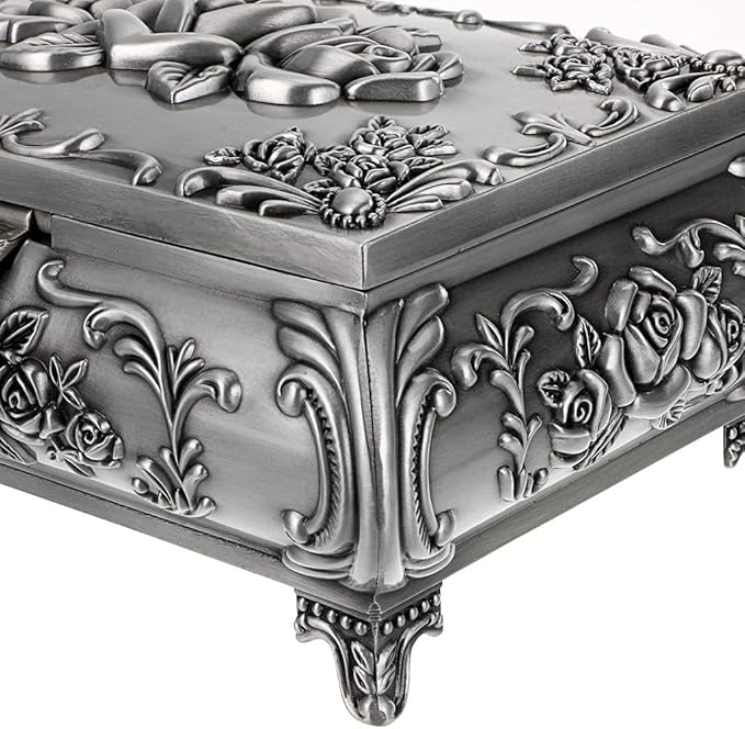 Hipiwe Vintage Metal Jewelry Box Small Trinket Jewelry Storage box For Rings Earrings Necklace Treasure Chest Organizer Antique jewelry Keepsake gift Box Case for Women (Large) - Image 9