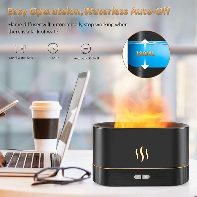 Flame Diffuser Humidifier-Auto Off 180ml Essential Oil Diffuser-2 Modes Brightness Aroma Humidifier with Fire Flame Effect for Home,Office,Spa,Gym(White)… - Image 5