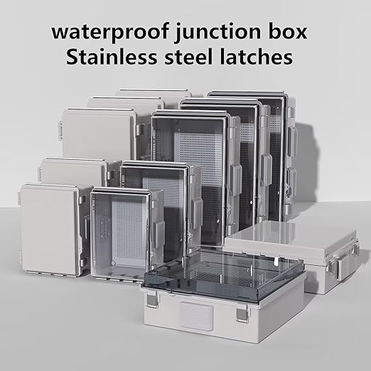 Electrical Junction Box, Ventilated Design, Cable Grommets, Indoor/Outdoor Use with Mounting Panel & Hinged Cover. Waterproof IP 65. (Grey Cover, 13.8"x9.7"x5.9") - Image 8