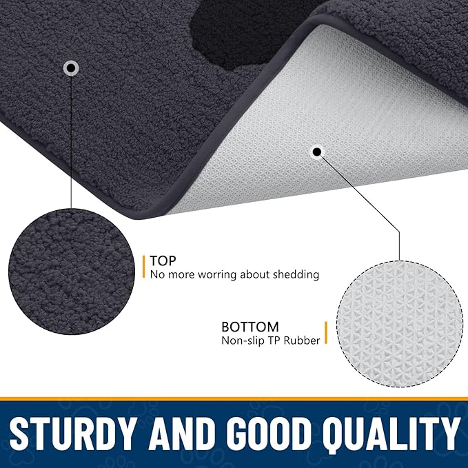 Smiry Dog Door Mat for Muddy Paws, Absorbs Moisture and Dirt, Low-Profile Entryway Mat with Non-Slip Backing, Entry Indoor Outdoor Doormat for Inside Floor (48x32 Inches, Black, Paw) - Image 6