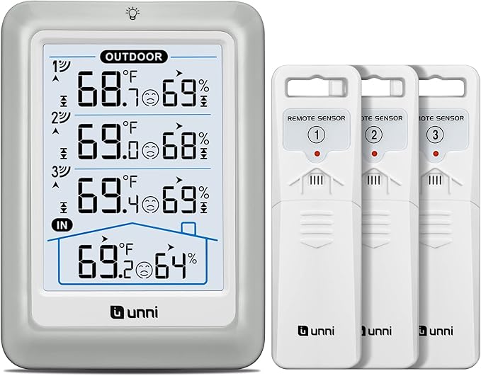 Indoor Outdoor Thermometer Wireless, 4.5 Inch Display Digital Hygrometer Thermometer Temperature Humidity Monitor with 330ft Range Sensor and Adjustable Backlight by UUNNI