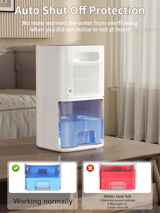 Dehumidifier, 60 OZ Water Tank, Dehumidifiers for Home, 500 sq. ft. Dehumidifier for Basement Bathroom Bedroom with Auto Shut Off, 7 Colors LED Light, Quiet Dehumidifiers with Sleep Mode (White) - Image 7