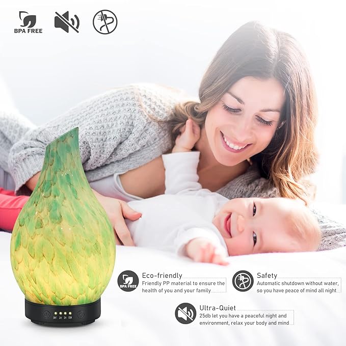 Essential Oil Diffuser 120ml Ultrasonic Aromatherapy Diffuser with Handmade Glass BPA Free, Auto Shut-Off 4 Timer Setting 7 Colors Changed LED for Home Yoga Office (Cobblestone) - Image 5
