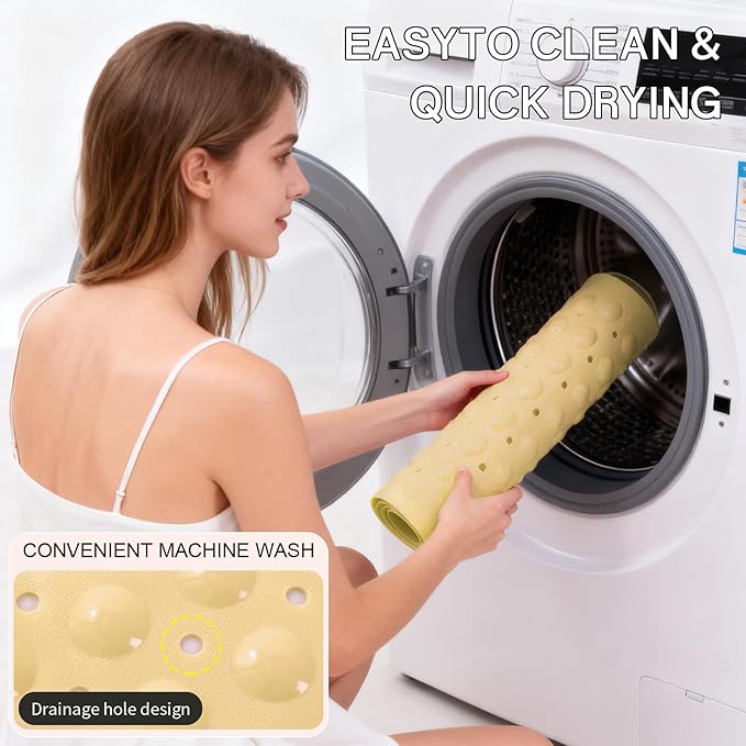 Anti-Slip Bathtub Shower mat, 39.3×15.7 inch（Approximately 100 × 40cm） Soft Oversized Machine Washable Non-Slip Bathtub mat with Drainage Holes, Bathroom Floor Suction Cup.（1-Opaque Light Yellow） - Image 6