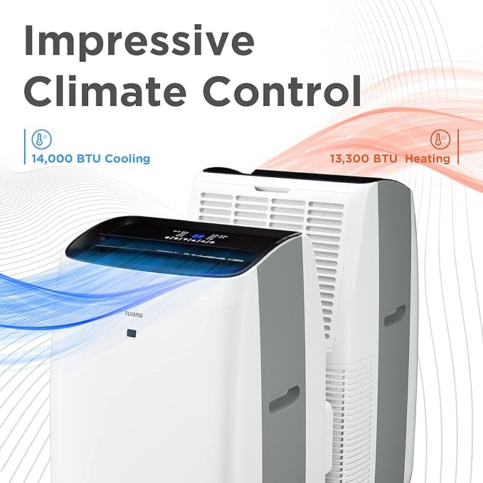 TURBRO Greenland 14,000 BTU Portable Air Conditioner and Heater, Dehumidifier and Fan, 4-in-1 Floor AC Unit for Rooms up to 600 Sq Ft, UV-C Light, Sleep Mode, Timer, Remote Included (10,000 BTU SACC) - Image 3