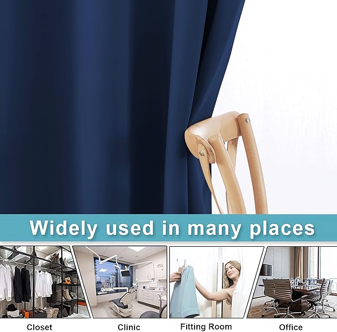 RYB HOME Privacy Curtain for Sliding Glass Door, Light Block Noise Reduce Insulated Curtain Screen Ceiling to Floor for Locker Room Basement Bedroom Closet, 100 inch Wide x 96 inch Long, Navy - Image 5