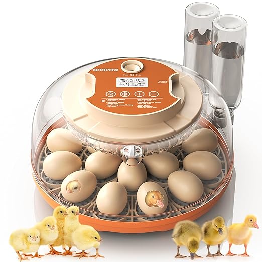 18 Egg Incubator, Automatic Turning with Temperature & Humidity Control, Egg Candler, 360 View with Air Vent, Auto Water Bottle Refill, Chicken Incubator for Hatching Eggs by GROPOW