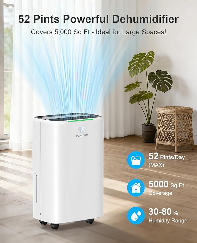 5000 Sq.Ft Dehumidifiers for Home, 52 Pints Compressor Dehumidifier for Basement with Drain Hose, Smart Humidity Control, Auto Defrost, Auto Restart, 24H Timer, for Bedroom, Large Rooms - Image 3