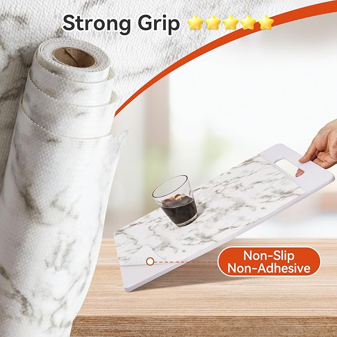 Viseeko Shelf and Drawer Liner for Kitchen Cabinet, Non-Adhesive Cabinet Liners for Shelves, Strong Grip Shelf Paper Non-Slip Waterproof Easy to Cut for Dresser Cupboard, Marble, 24 in x 20 ft - Image 2