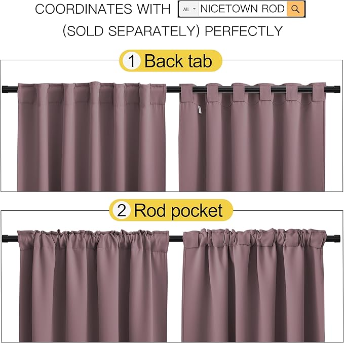 NICETOWN Blackout Curtain Panels Window Draperies - (Dry Rose Color) 62x72 inch, 2 Pieces, Insulating Room Darkening Blackout Drapes for Bedroom, Privacy Doorway Curtain for Door - Image 3