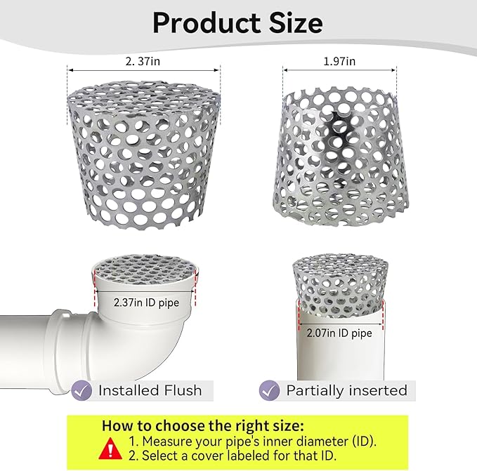 PVC Vent Termination Cap - 2Pack, 2.37" Furnace & Roof Vent Cover Stainless Steel, Conical PVC Fittings, for 2.07" to 2.37" Inner Diameter Vent Pipe, Air Intake, Air Exhaust and Water Drains Pipe - Image 2