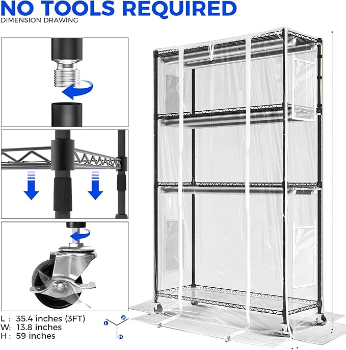 Barrina CX5Z Indoor Greenhouse with Grow Light, 6PCS 30W per Light Full Spectrum T8 Plant Lights, 4-Tier Portable Metal Plant Stand Tent and Thermometer for Seed Starting, 35.4x13.8x59IN - Image 8
