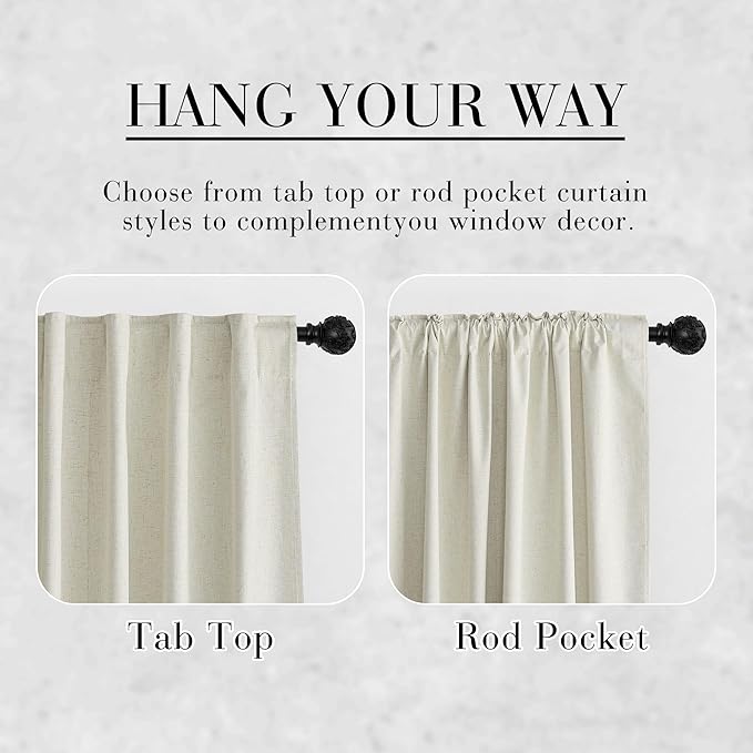 RYB HOME Natural Linen 100% Blackout Curtains for Bedroom 52 Width 108 Long, Linen Blackout Curtains Privacy Protection& Thermal Insulated for Sliding Door/Living Room, 2 Panels - Image 7