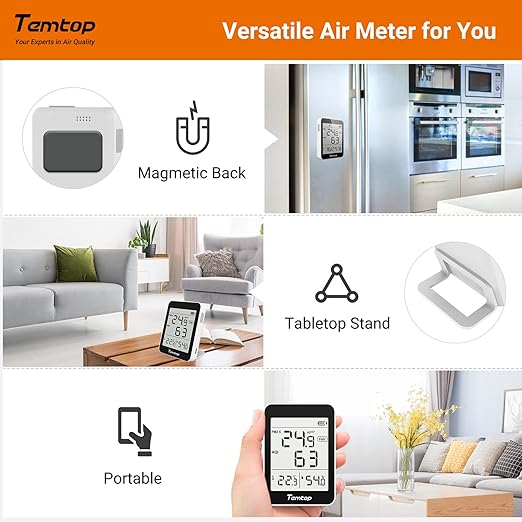 Temtop 2 Pack S1 Indoor Air Quality Monitor, Portable AQI PM2.5, Temperature, Humidity Detector for Home, Office or School, Air Quality Tester 4 More Home Monitoring, Battery Powered, Magnetic Suction - Image 6