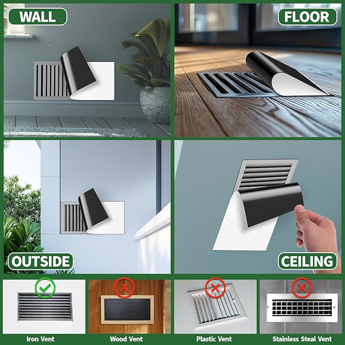 FINDMAG Strong Magnetic Vent Covers, 5.5" x 12" Magnetic Vent Cover for Wall and Air Registers, Heavy Duty Ceiling Vents Covers Shield with a Noise-Reducing Design for Home HVAC Systems, 4 Pack - Image 2
