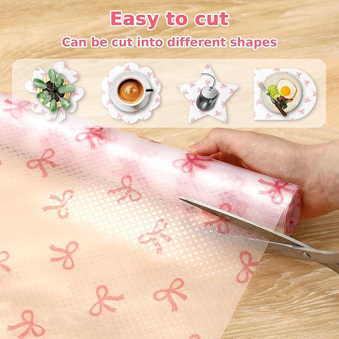 Pink Bow Refrigerator Liner Waterproof Fridge Shelf Mat Non-Adhesive Cabinet Drawer Liner for Home Kitchen Table Decoration, 11.8 x 118 Inch - Image 2