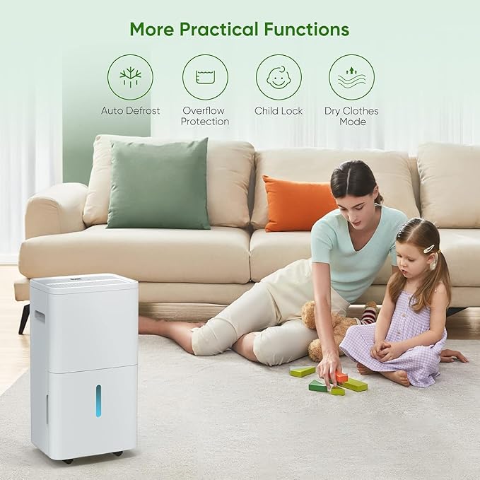 Dehumidifier, Dehumidifier for Basement with Drain Hose Max 70 Pints, Dehumidifiers for Home up to 4,500 Sq. Ft, Ideal for Bedroom, Bathroom & Large Rooms, Humidity Control, Dry Clothes, 24HR Timer - Image 6