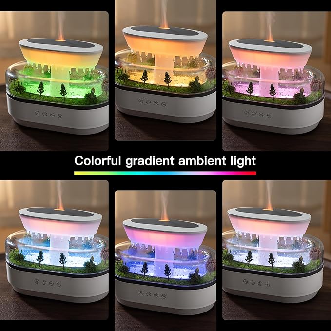 Essential Oil Diffuser 250ML Cloud Humidifier Rain Water Drip Diffuser Humidifier with Drip Music Micro Landscape Ultrasonic Diffuser for Bedroom Office Hotel (White Grey) - Image 2