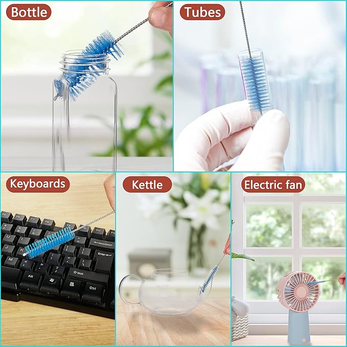 CiaraQ Bottle Cleaning Brushes, 8 Inch Nylon Tube Brush Set, Cleaner for Narrow Neck Bottles Cups with Hook, Set of 10pcs. - Image 7