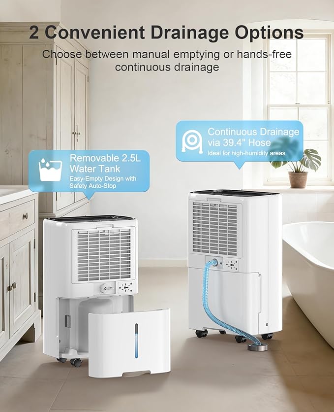 5000 Sq.Ft Dehumidifiers for Home, 52 Pints Compressor Dehumidifier for Basement with Drain Hose, Smart Humidity Control, Auto Defrost, Auto Restart, 24H Timer, for Bedroom, Large Rooms - Image 5
