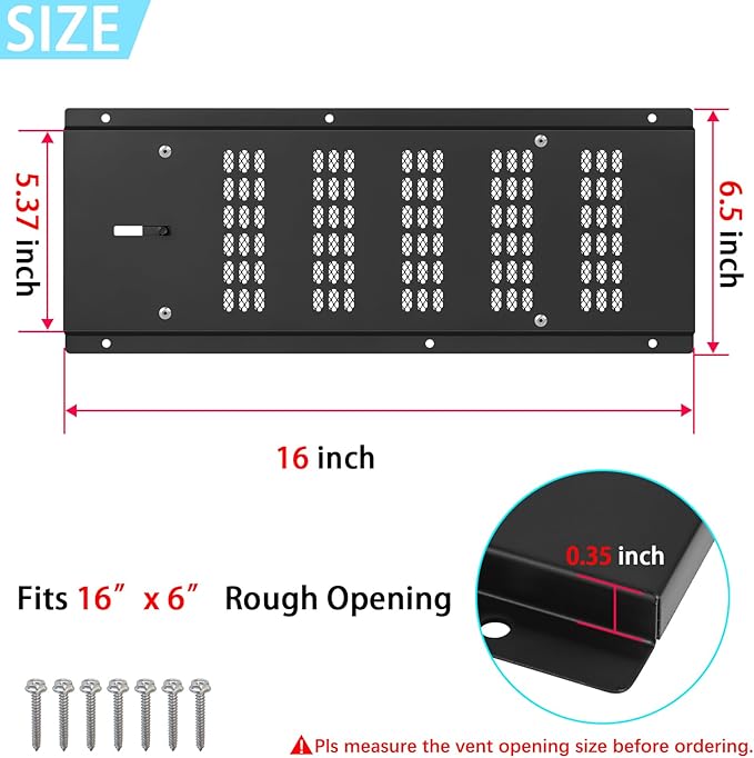 Crawl Space Vent Cover,Foundation Vent Cover for Crawl Space Garage Attic Home Improvement,16"x6.5" Outdoor Foundation Air Wall Vent with Damper&Screen to Reduce Moisture,Black,1PCS - Image 2